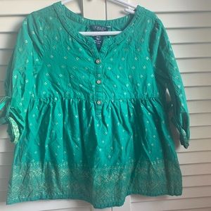 Chaps Ralph Lauren green peasant blouse size 7